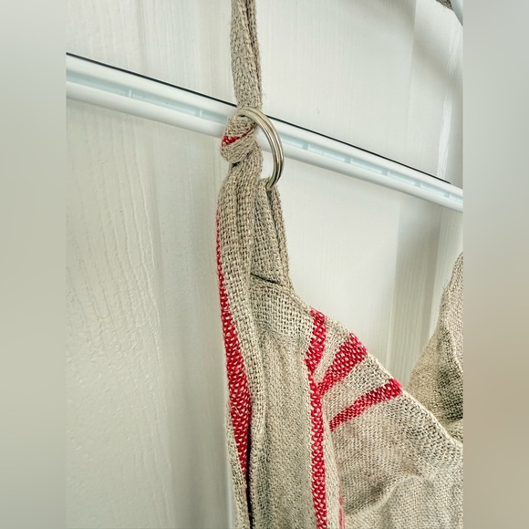 Beige Burlap Apron with Red Stripes - Picture 4 of 4